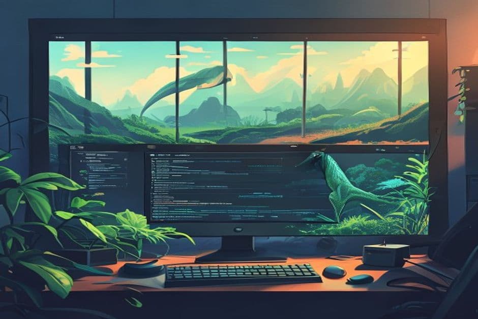 Unix system interface with dinosaur enclosure